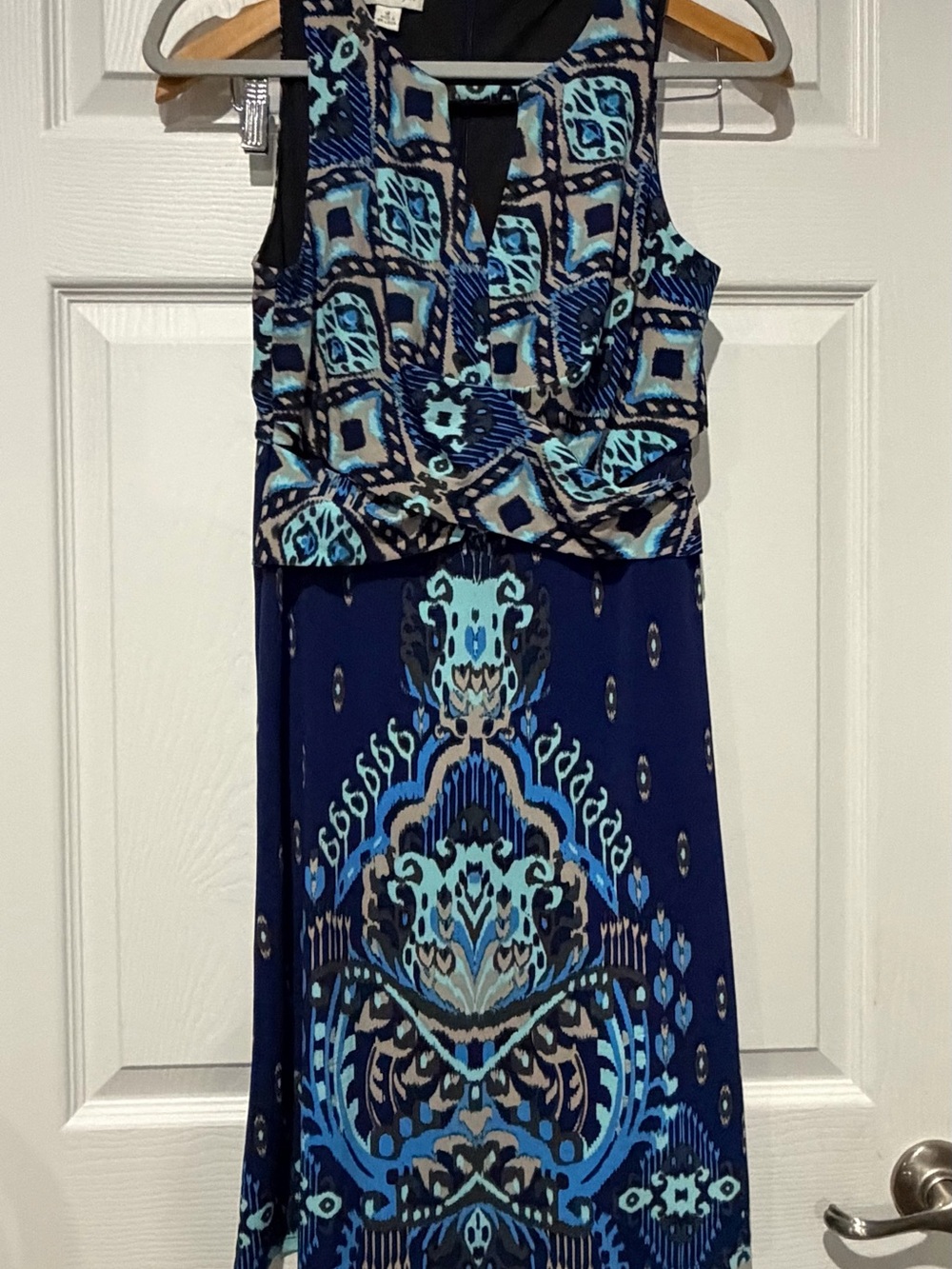 Donna Morgan Navy and Aqua Geometric Maxi Dress
